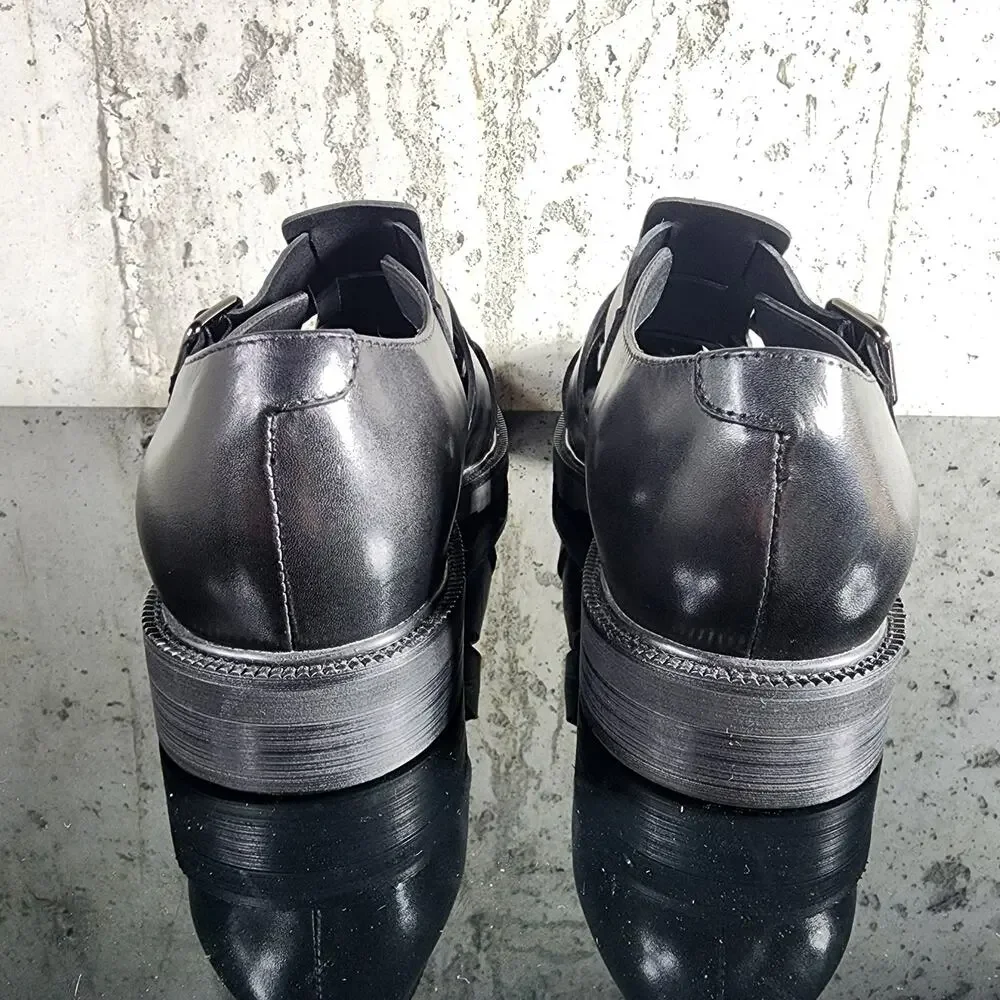 MSRP $140 Steve Madden Havana Fisherman Sandals Black Leather Shoes New